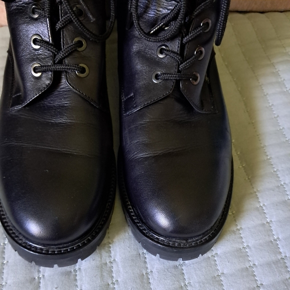 Vintage NAPOLEONI Black Leather Combat Moto Boots Zip Lace Up Italian Size 40 - Picture 6 of 13